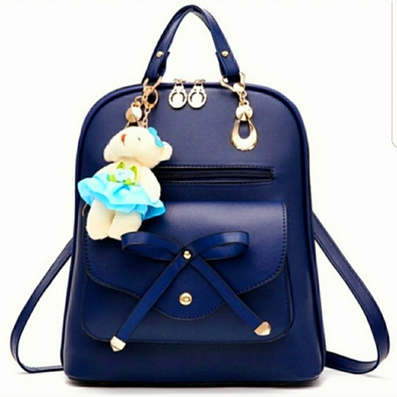 Boutique Handbags - Blue Vegan Leather Bow Backpack